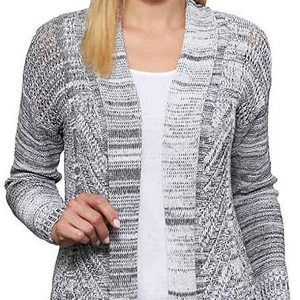 Leo & Nicole Open Front Long Pointelle Cardigan